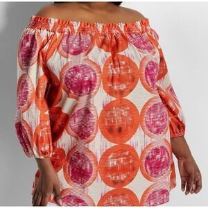 ASHLEY STEWART Size 22/24 Off Shoulder Raglan Sleeve Colorful‎ Cotton Blend Top